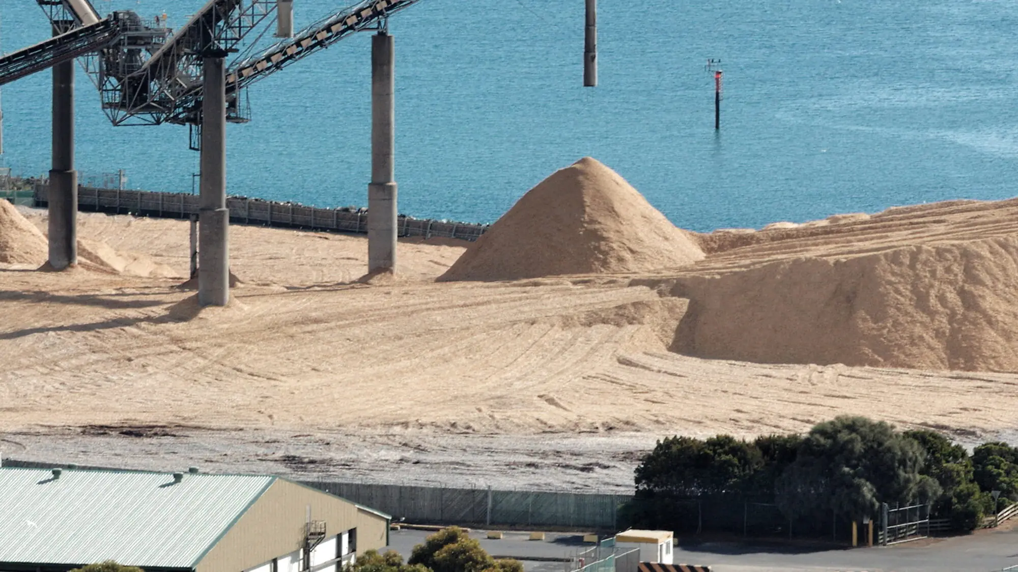 Biomass woodchips at bulk export terminal for wood fibre supply